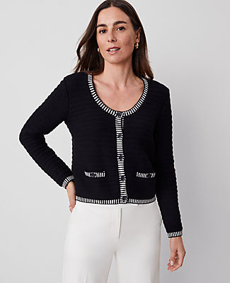 Ann Taylor Petite Geo Stitch Sweater Jacket