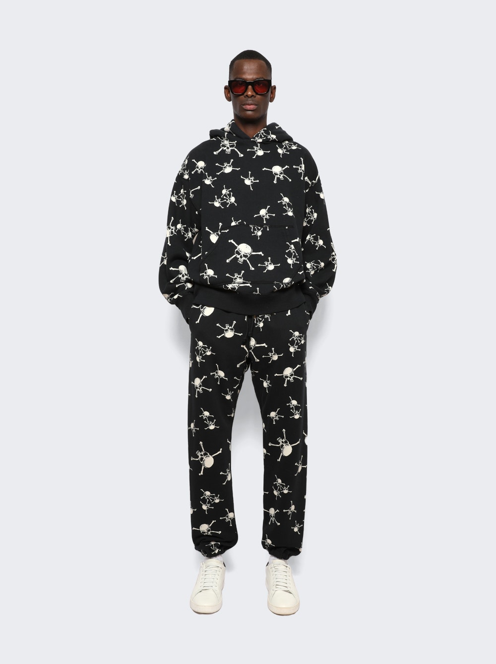 Skull-print cotton track pants - Black