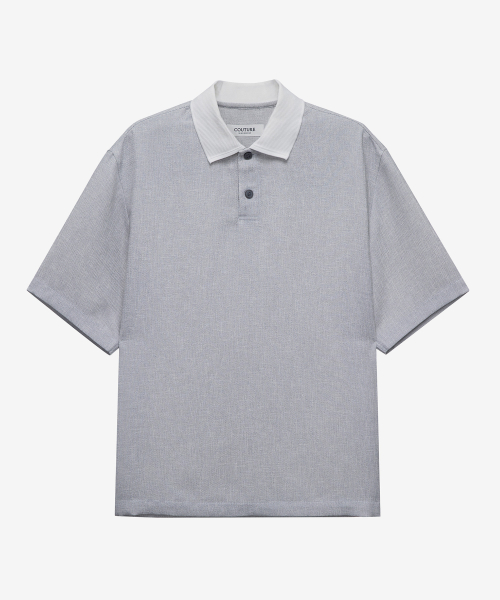 Collar Point Pullover Gray Oversized Short Sleeve Shirt