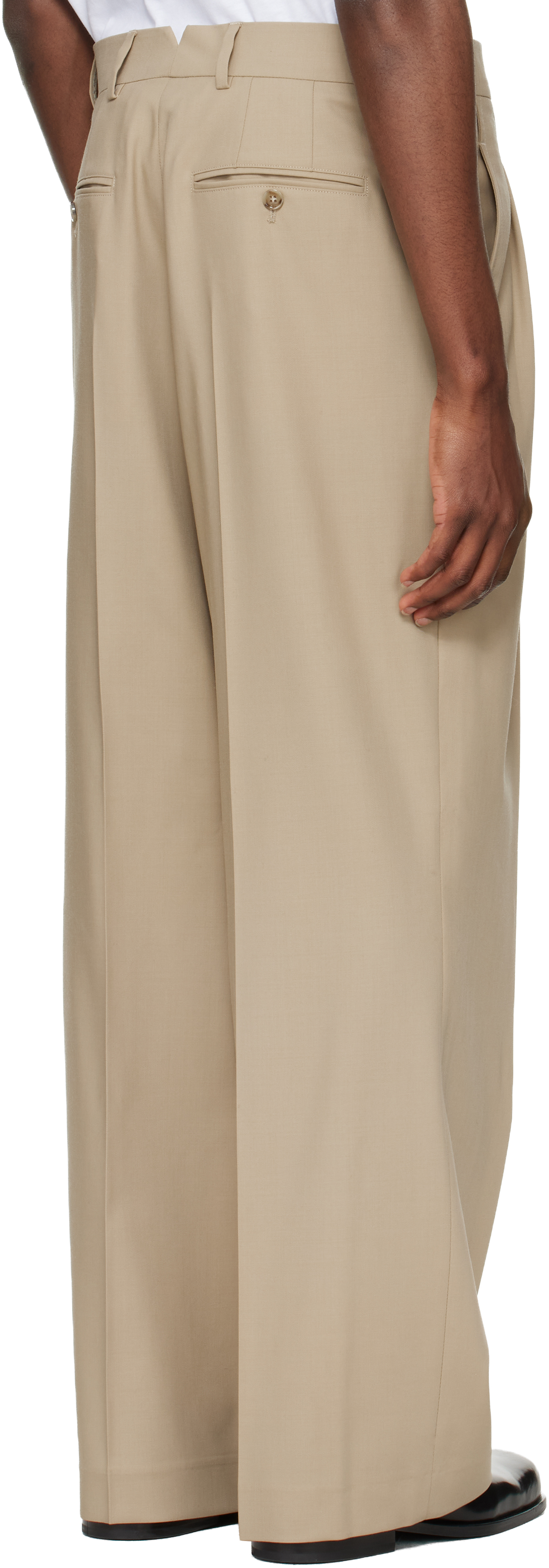 Beige New Wool Low Waist Wide Trousers