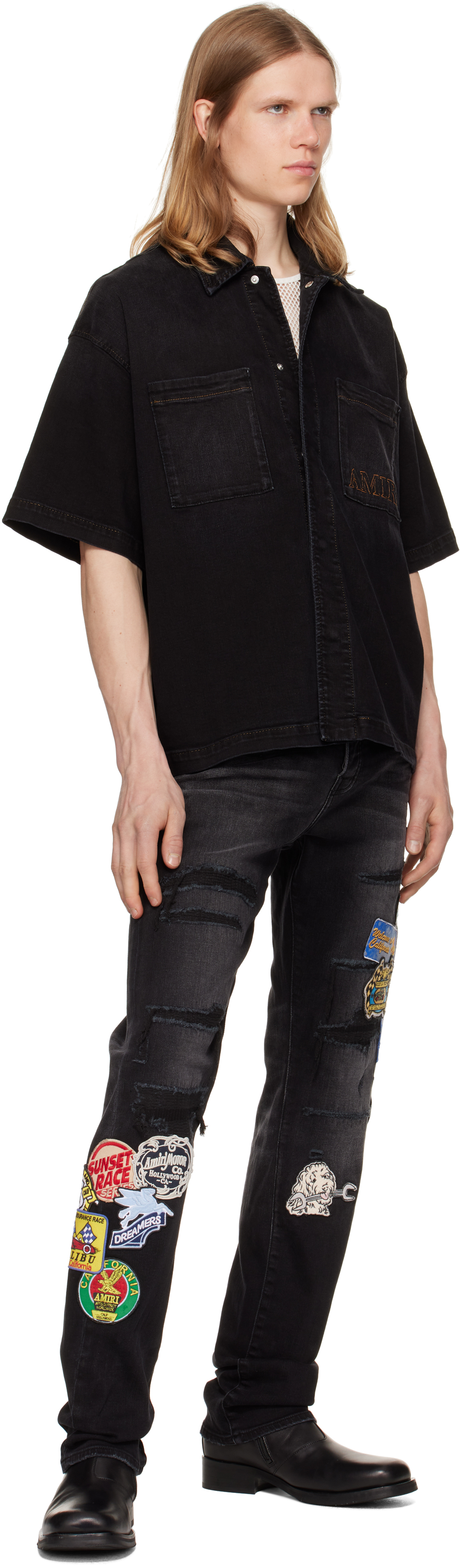 Black Station Patch Repair Slim Jeans