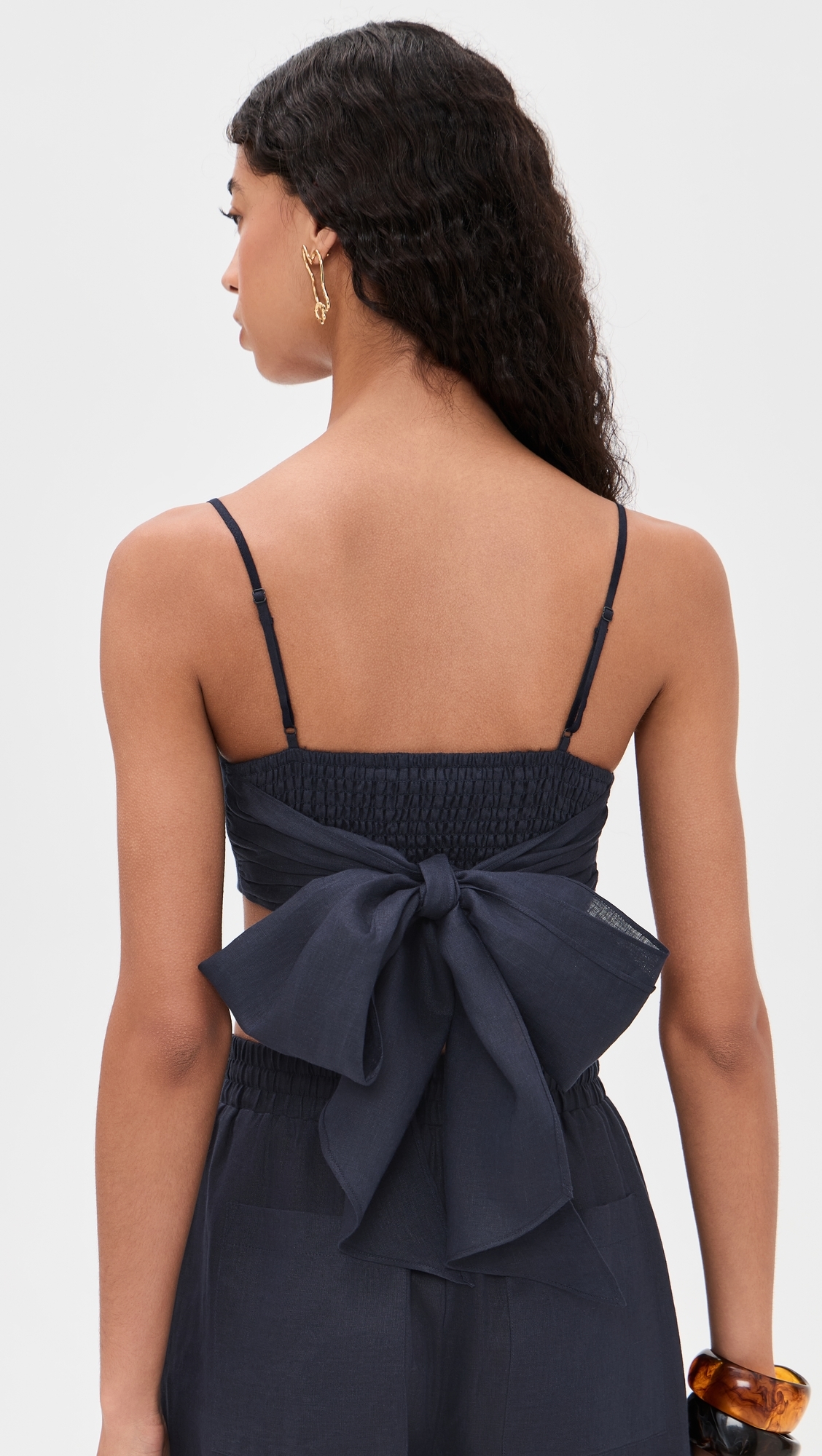 Solid Linen Tie Back Top Midnight