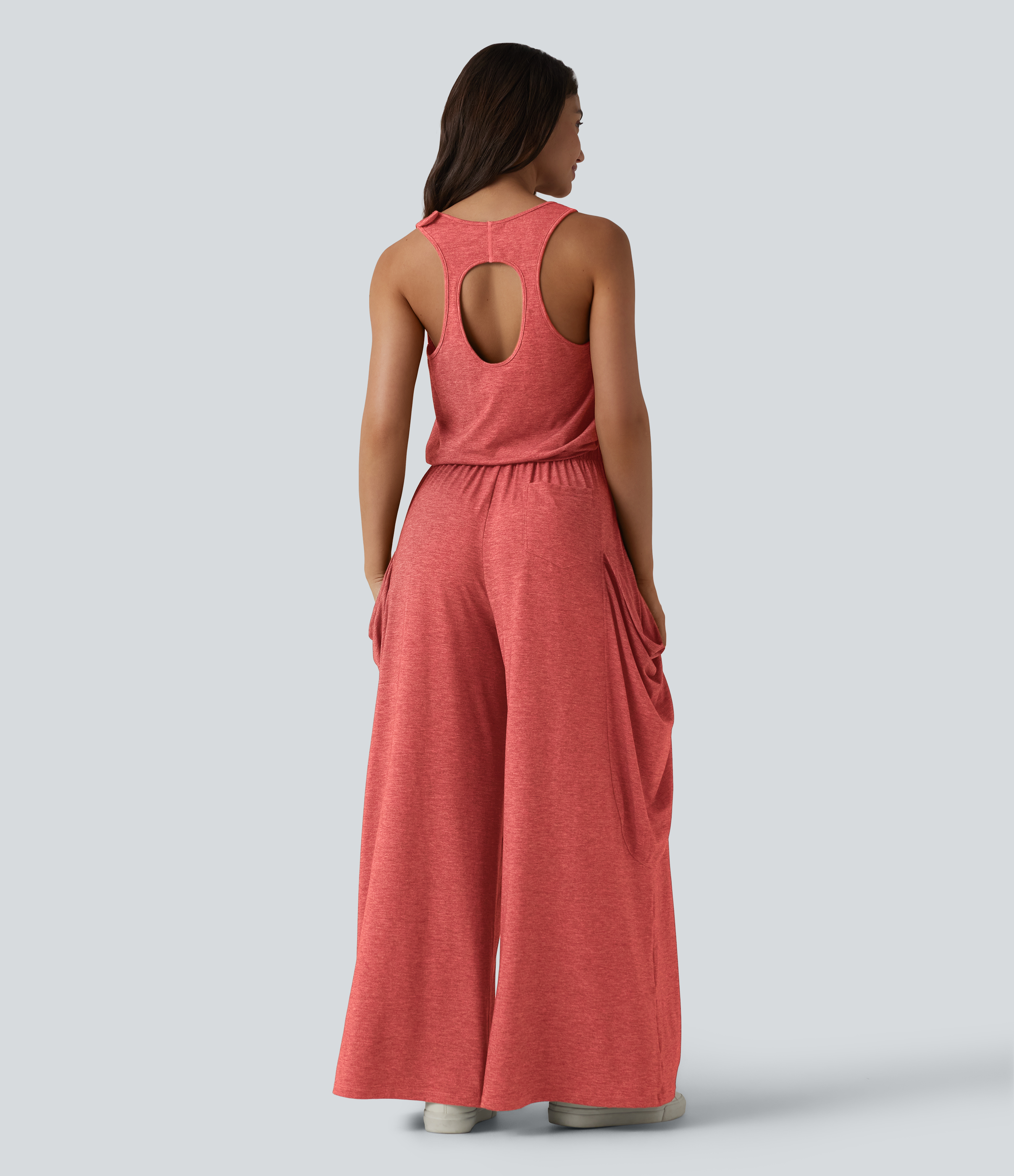 Sleeveless Cut Out Wide Leg Casual Jumpsuit with Pockets-Easy Peezy Edition  - Poinsettia Floral Yarn