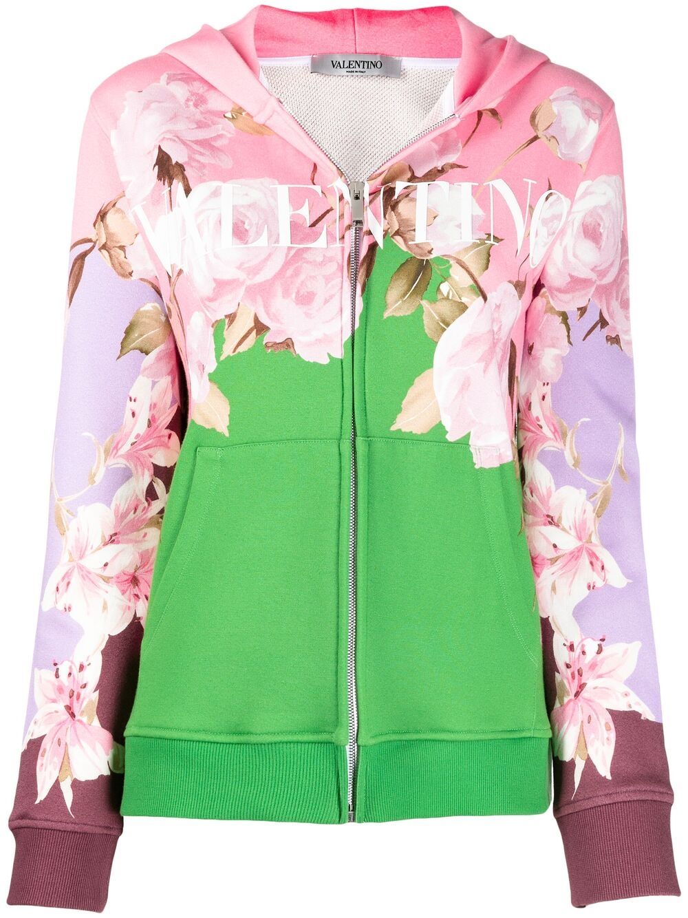 Floral logo-print zip-up hoodie - Green