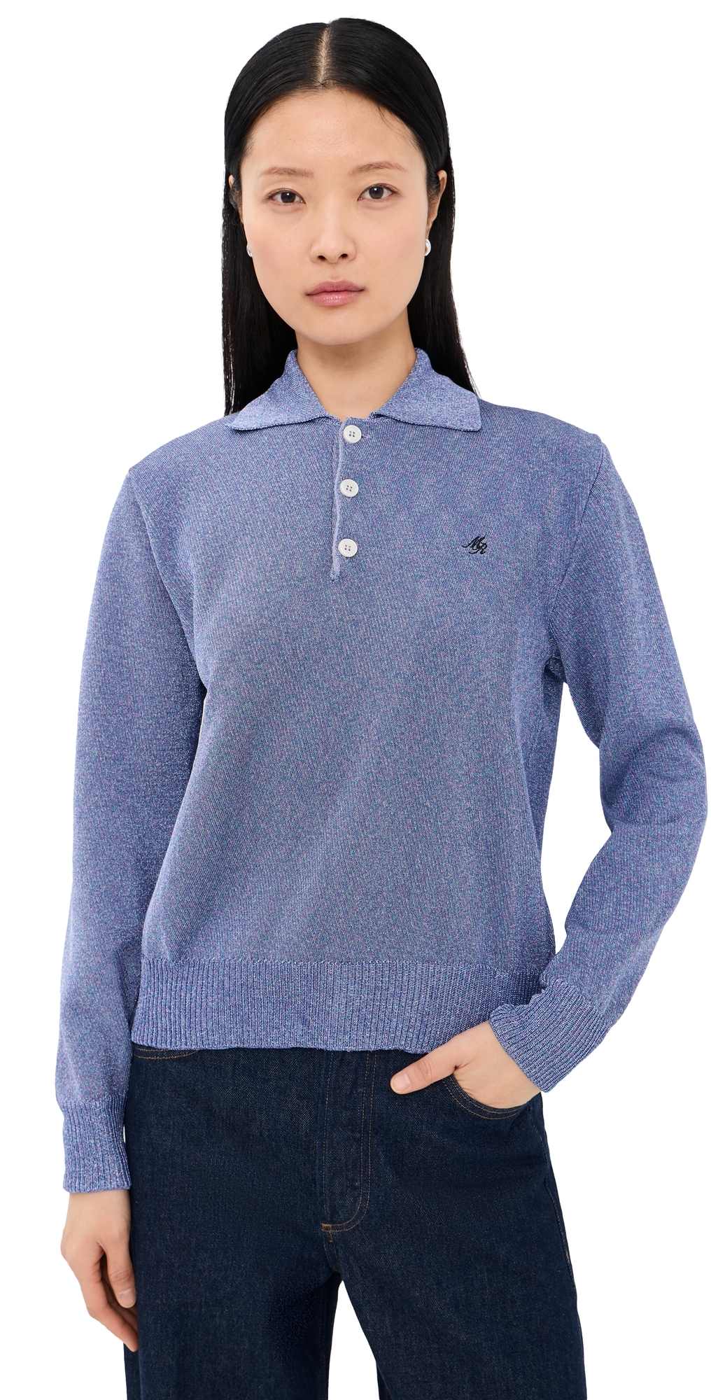 Merino Wool Backed Lurex Polo Sweater Purple