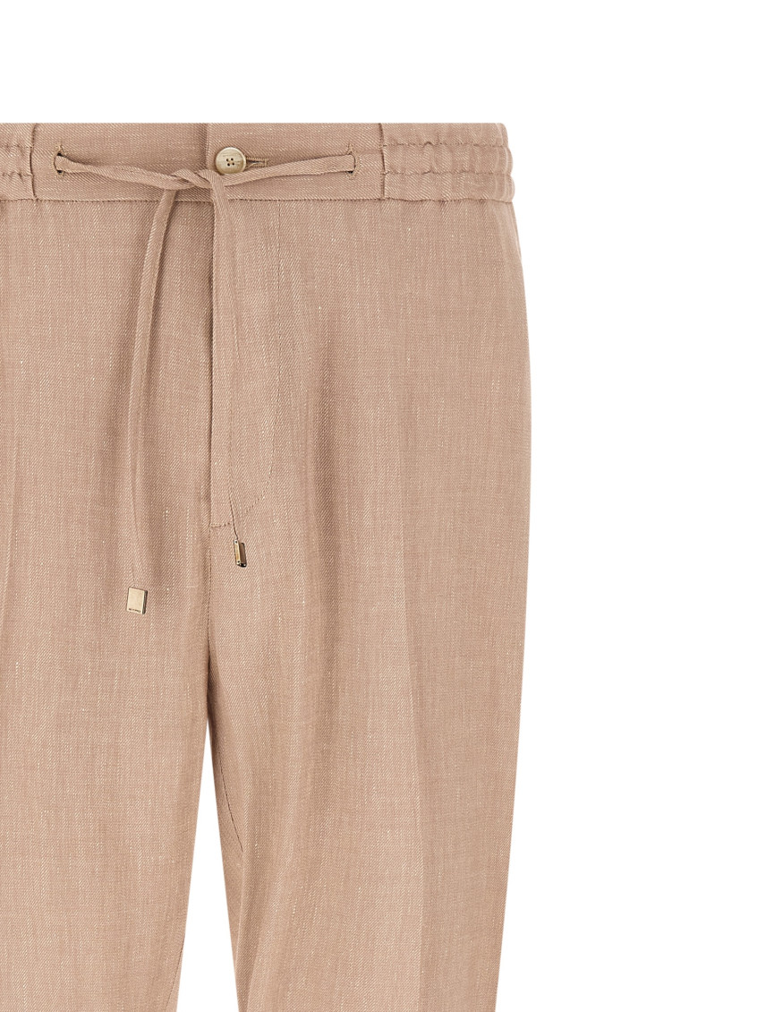 Flamed Linen Joggers Pants Beige