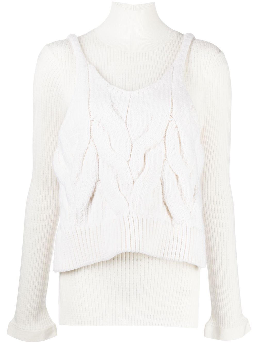 Layered cable-knit top - White