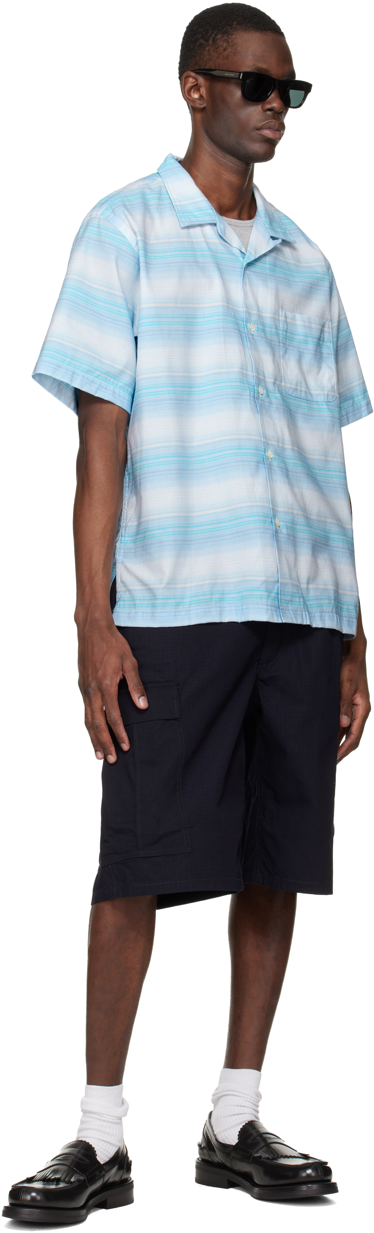 Blue Open Collar Pique S/S Shirt