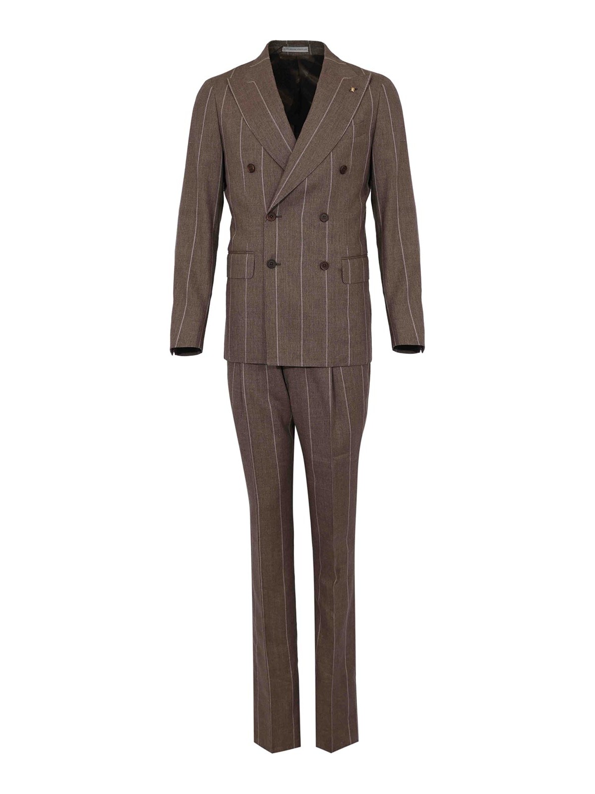 Brown striped linen and wool blend dress