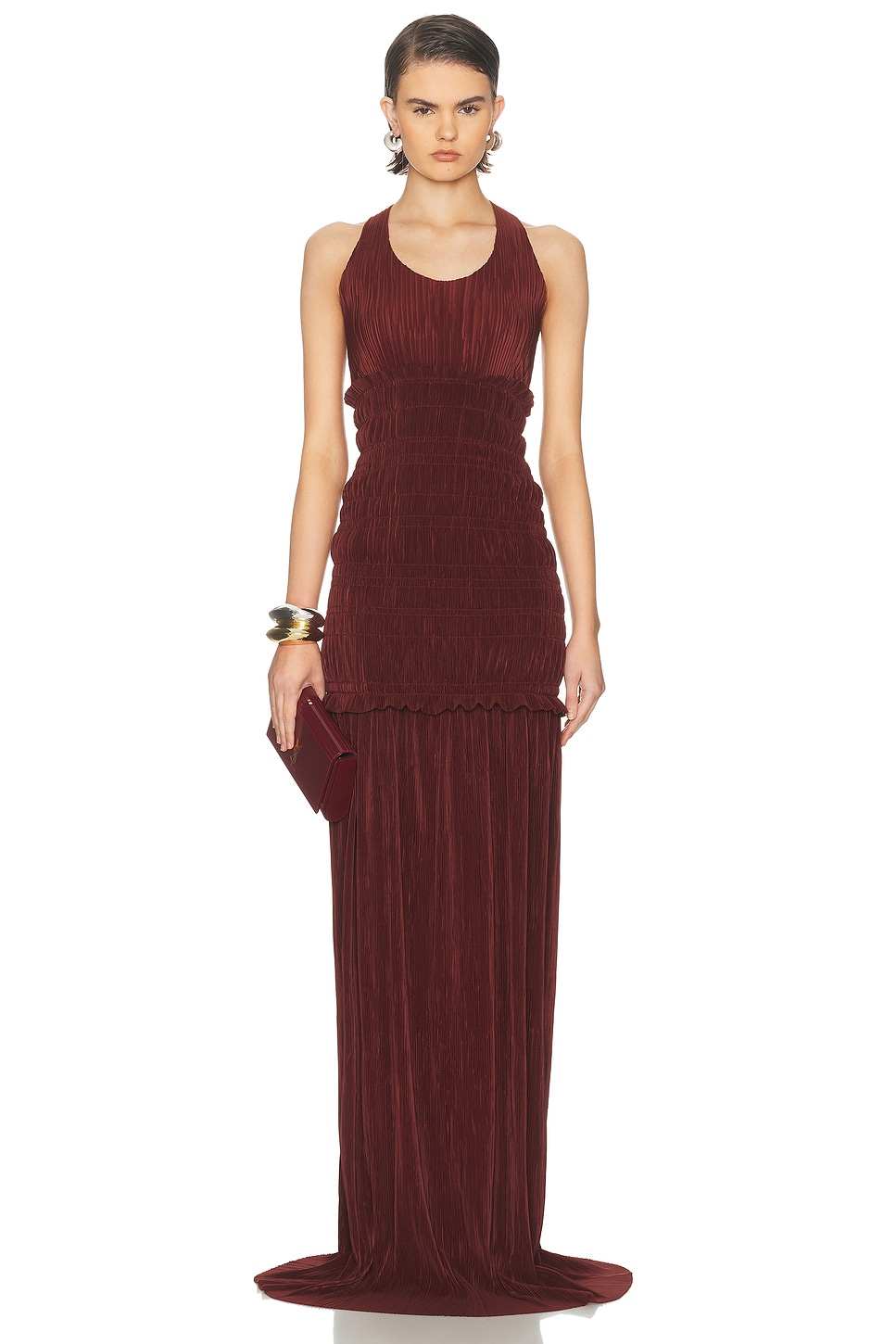 Atlein Pleated Long Dress in Lie De Vin - Burgundy. 34 also