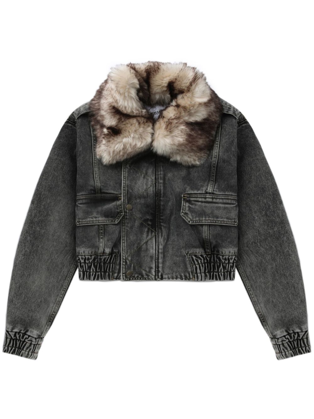 Cropped denim bomber jacket - Black