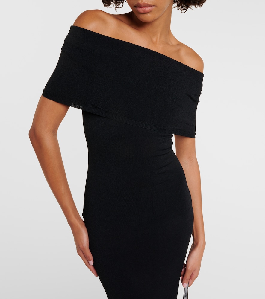 Off-shoulder ribbed-knit midi dress
