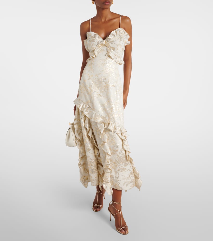 Calandra ruffled floral jacquard midi dress