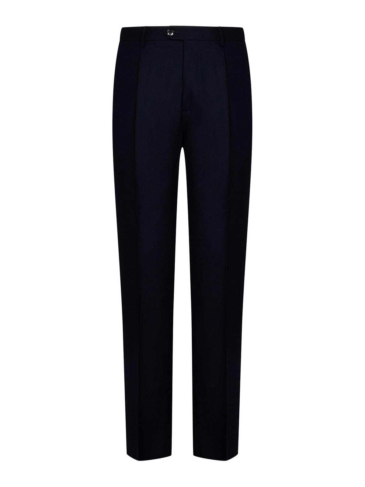Navy Blue Wool Pleat Trousers