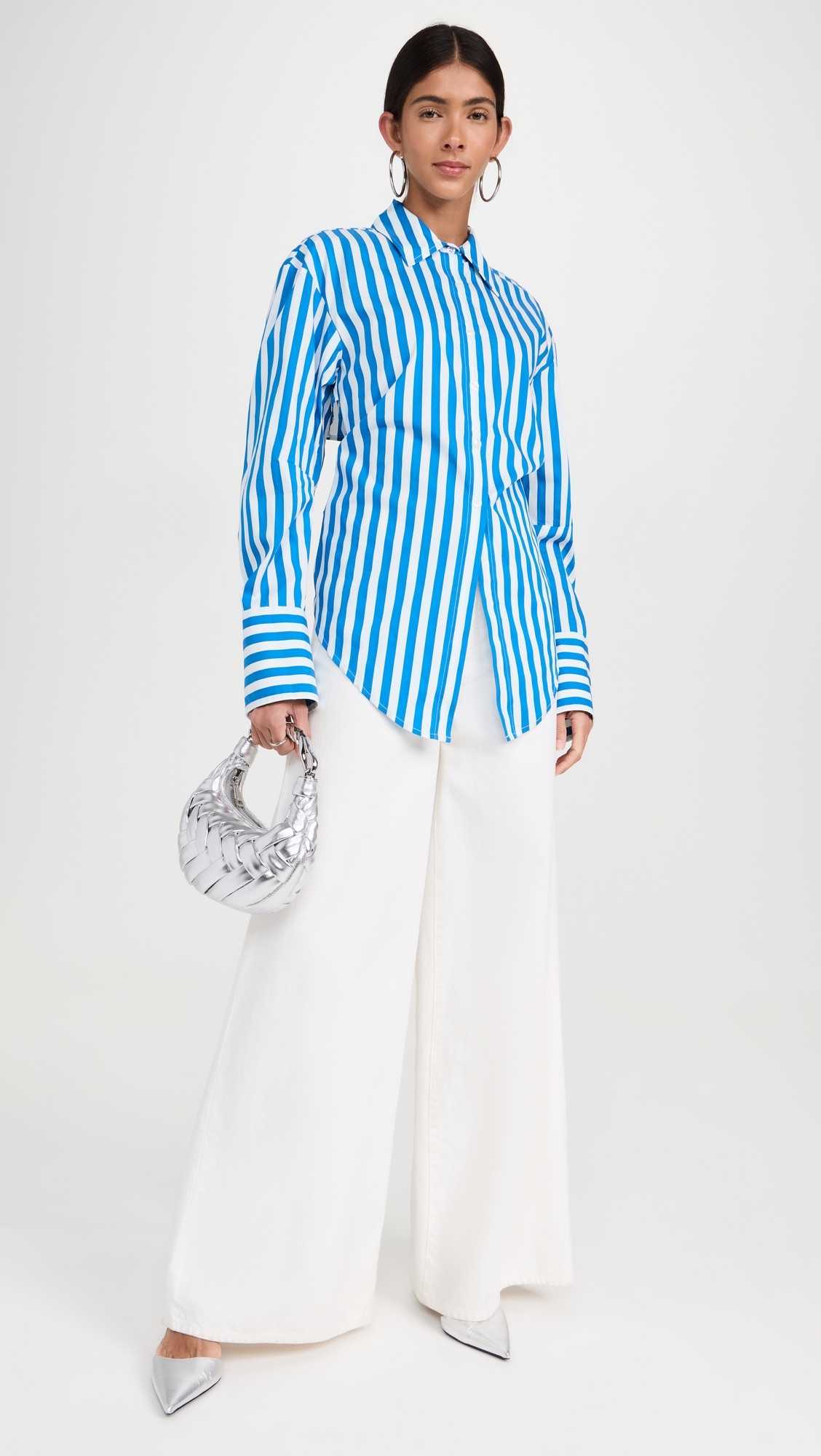 Loch Striped Poplin Button Up Top Blue Stripe