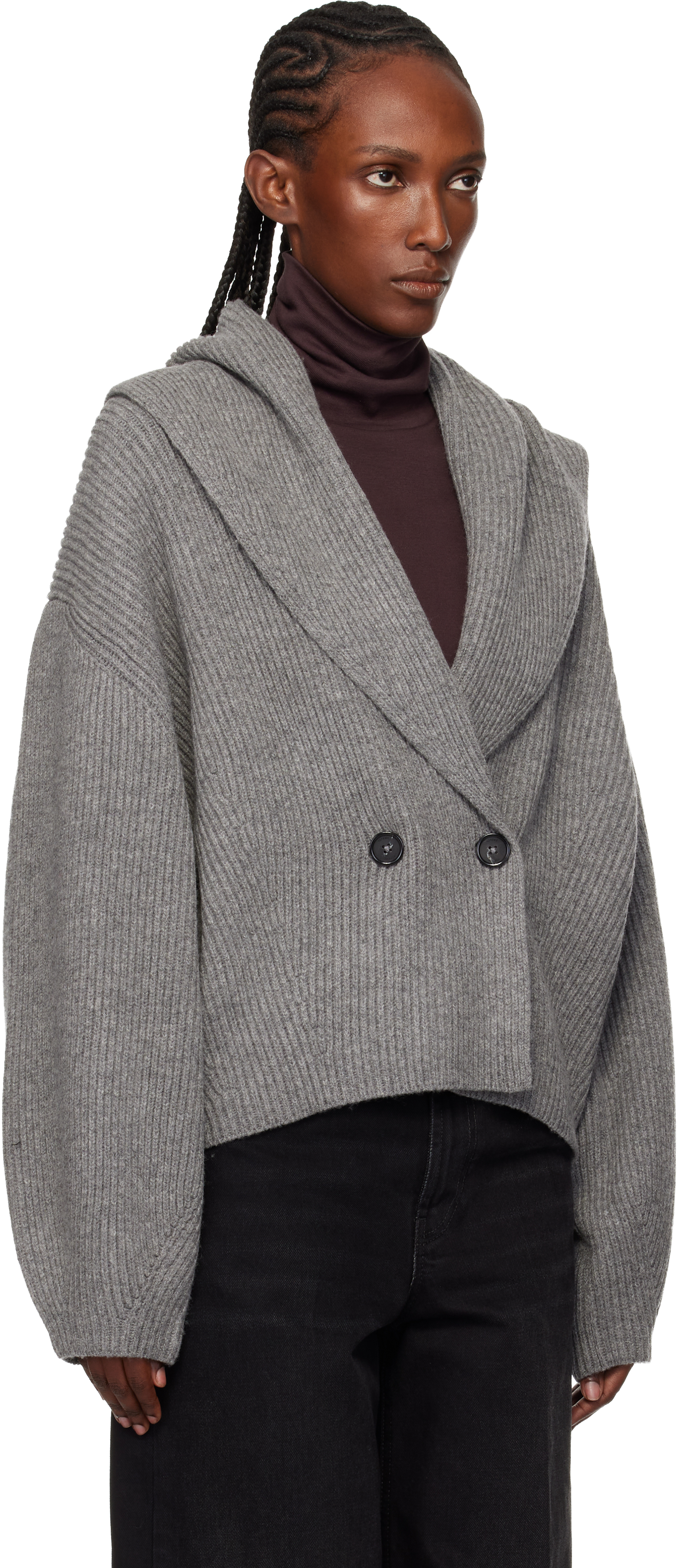 Gray Shawl-Lapel Cardigan