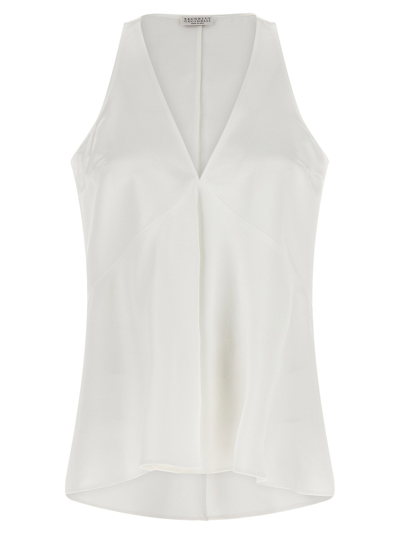 Cotton-Silk Satin Tank Top — White