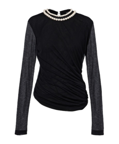 Draped faux pearl-embellished cotton top
