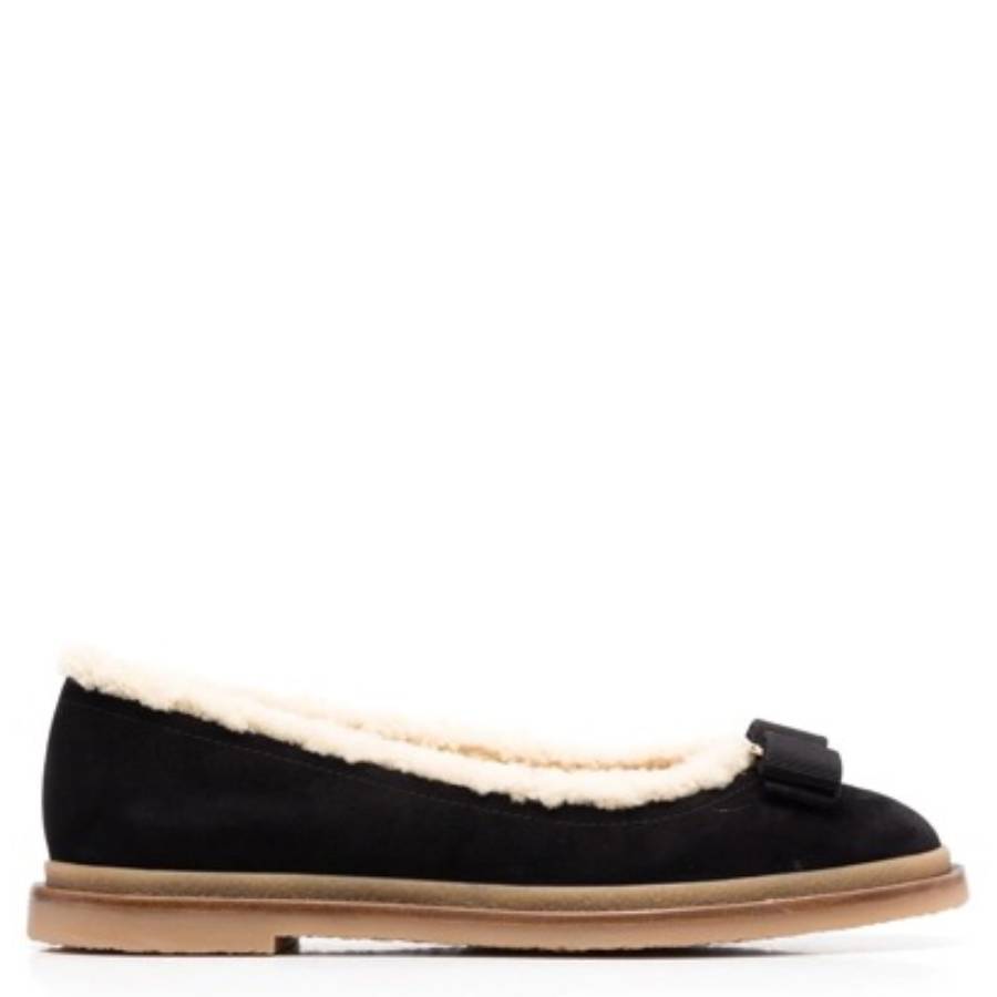 Varina Shearling-Lined Bow-Embellished Suede Ballet Flats