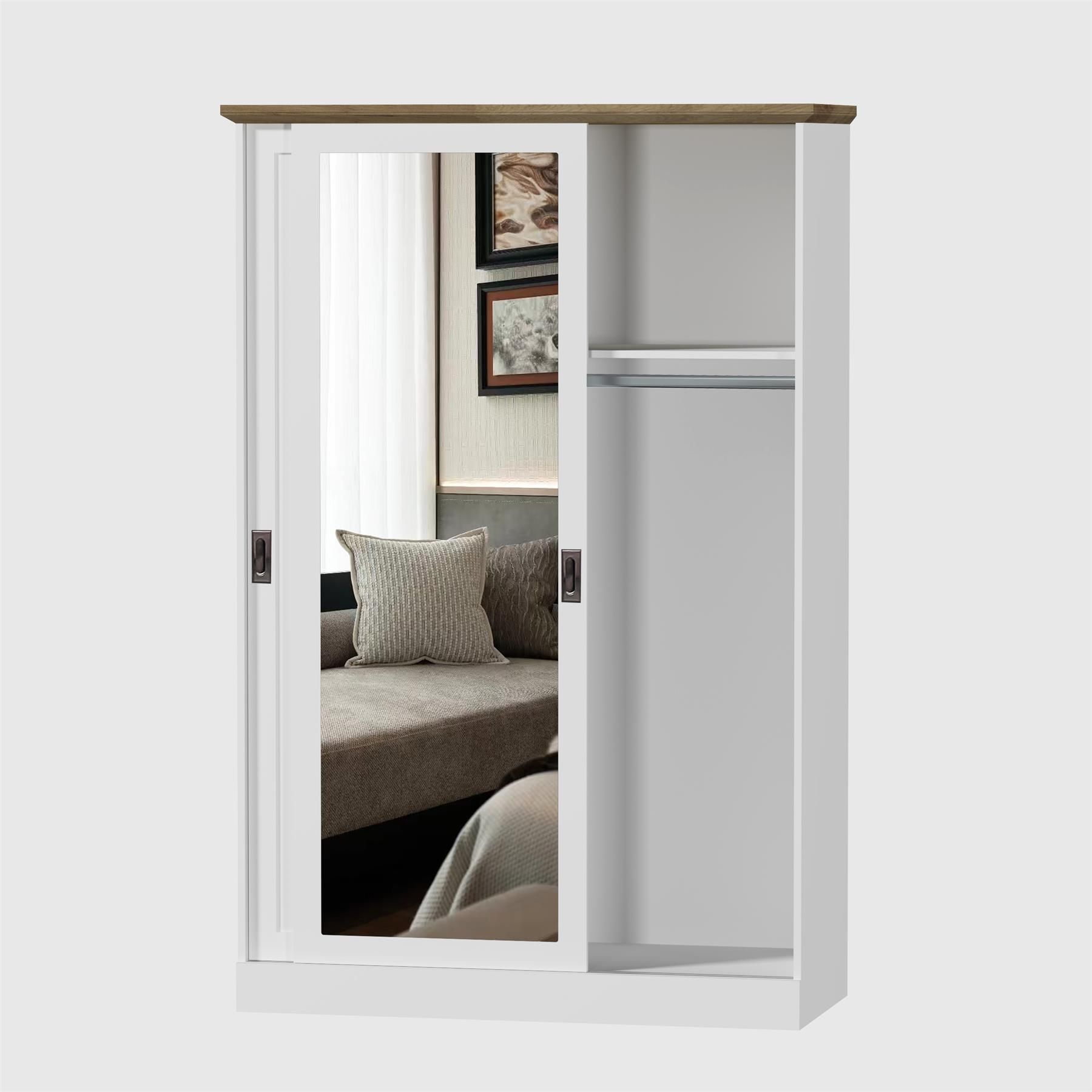 KOSY KOALA Wardrobe with Sliding Door, Full Length Mirror Wood Finish for Bedroom in White