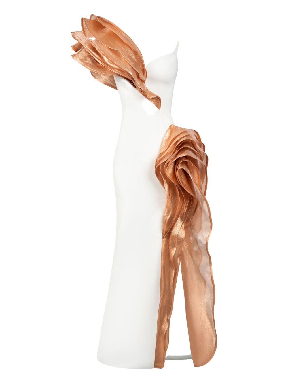Ruffle-detail side-split evening gown - White