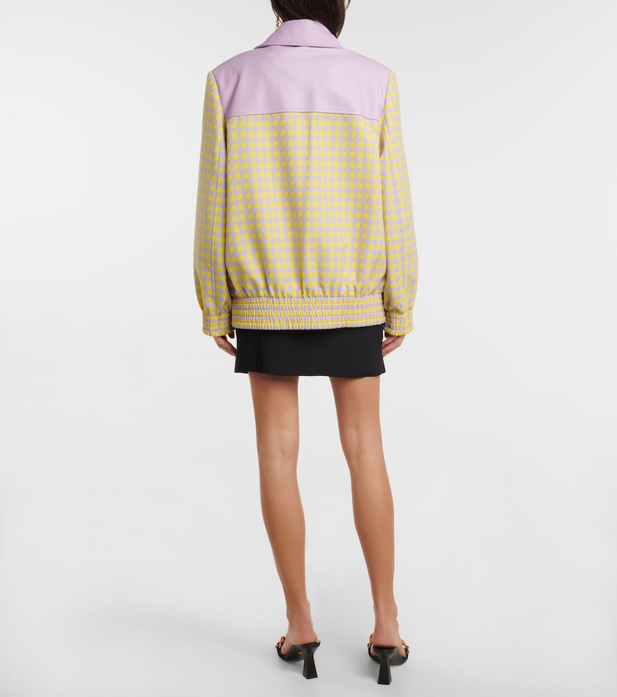 Leather-trimmed checked wool jacket