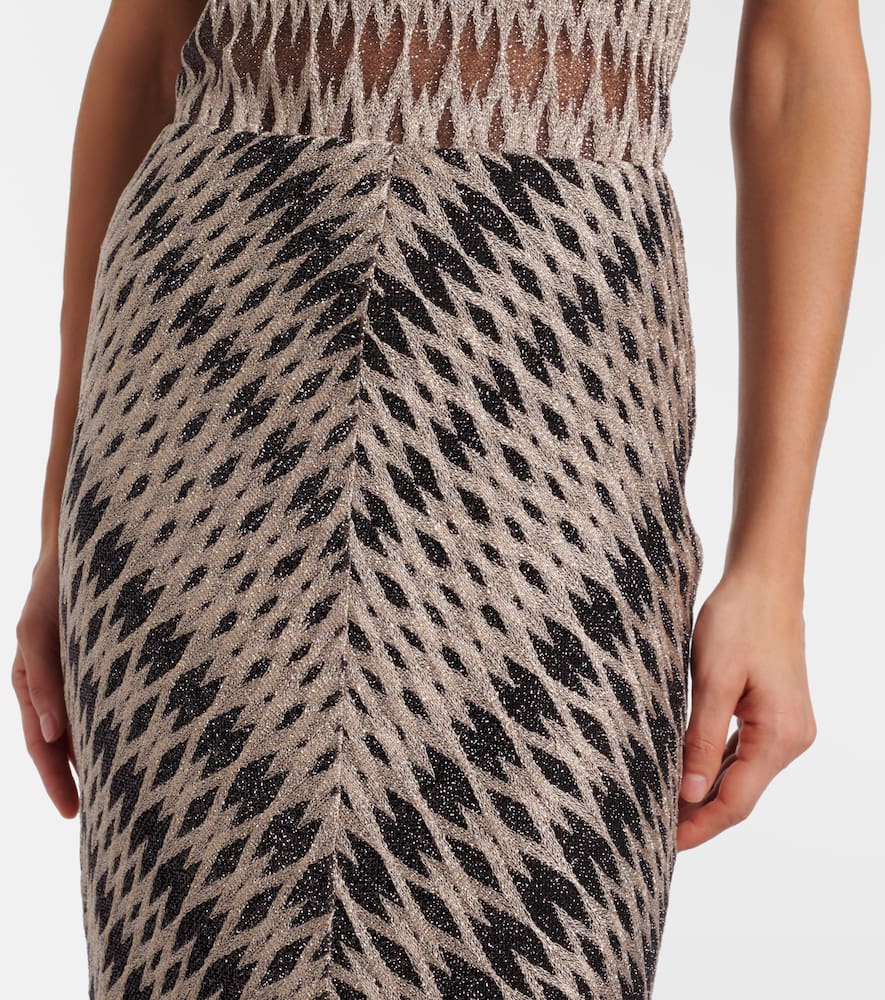 Open-knit lamé maxi skirt