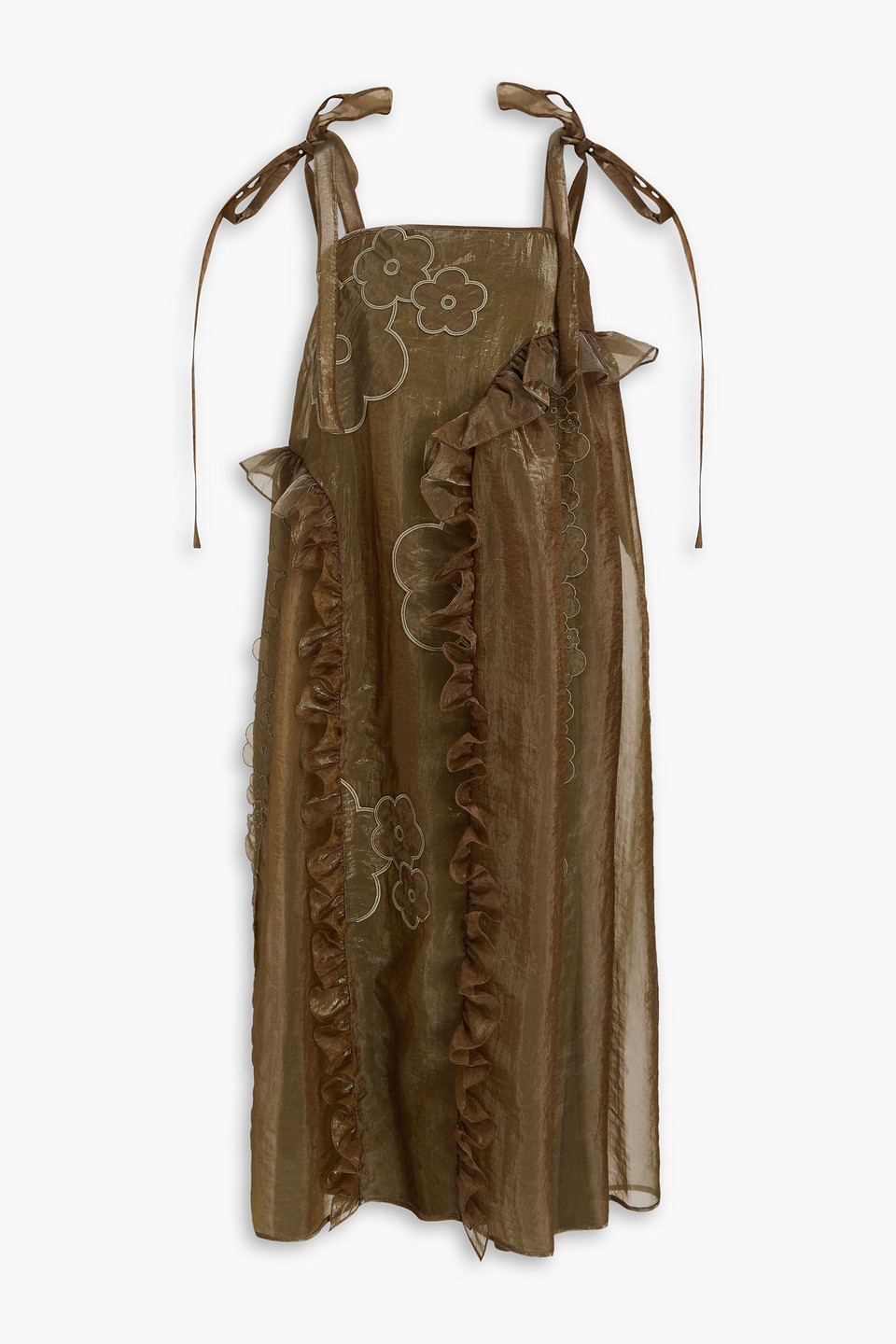 Oswald floral-appliquéd organza midi dress - Green - UK 8