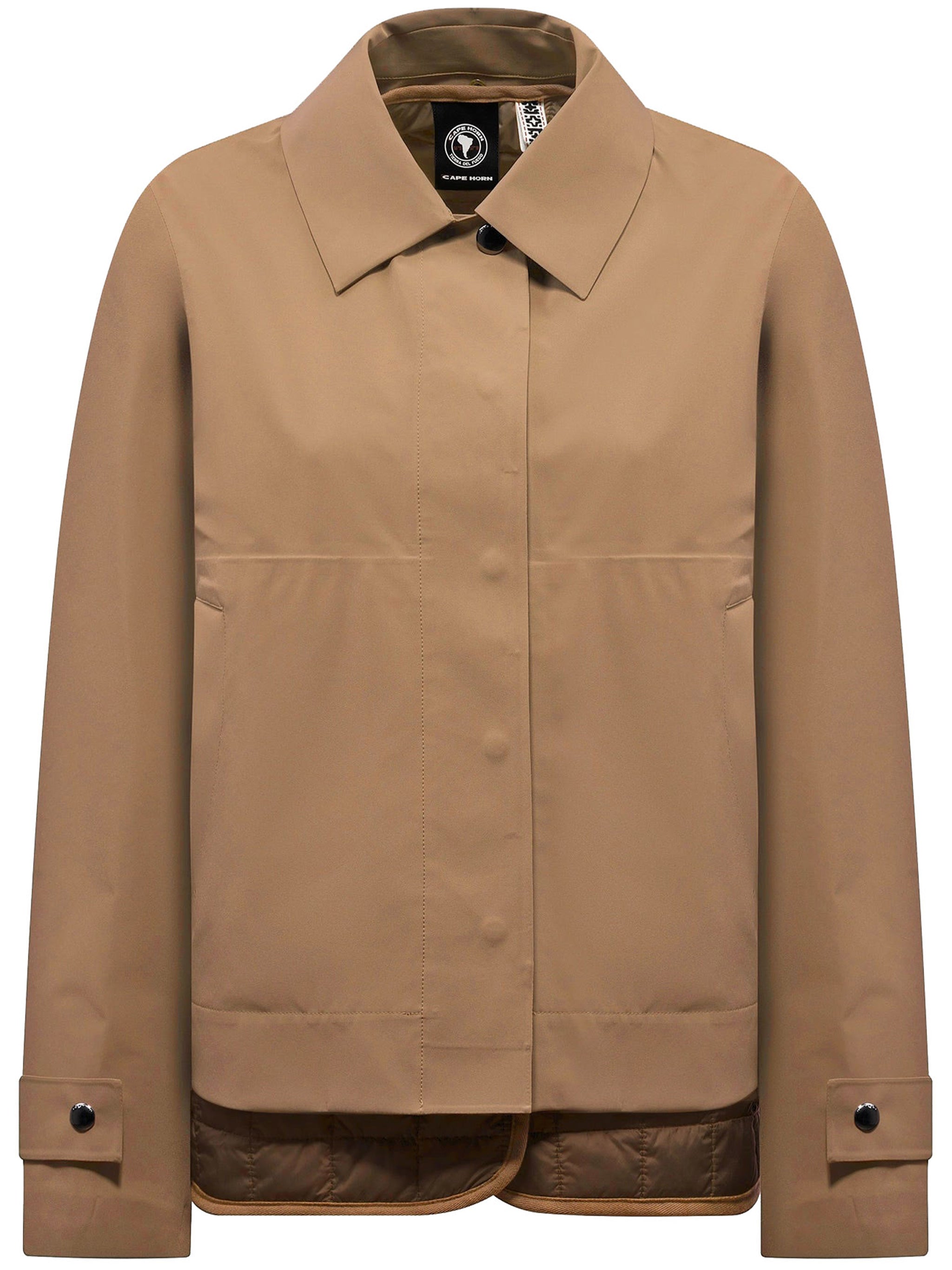 Structured Brown Jacket with Classic Collar and Concealed Buttons