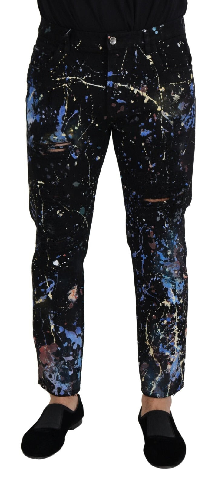 Splash Print Cotton Denim Jeans — Black