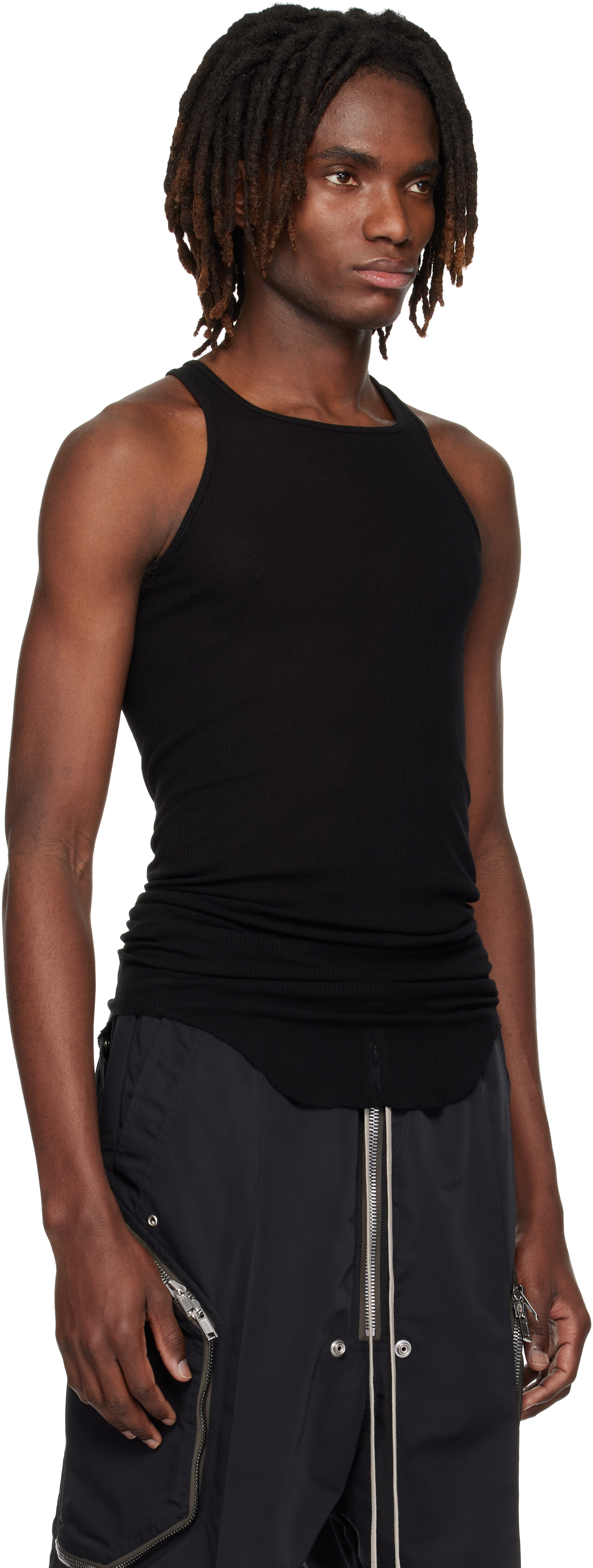Black Temple Basic Rib Tank Top