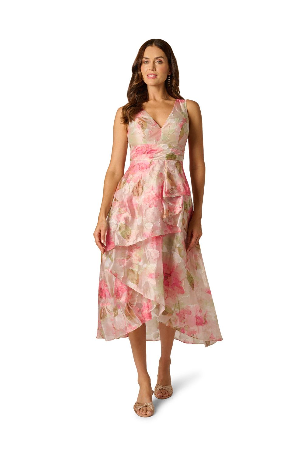 Adrianna Papell Women's Cascade Organza Midi Dress in Pale Pink