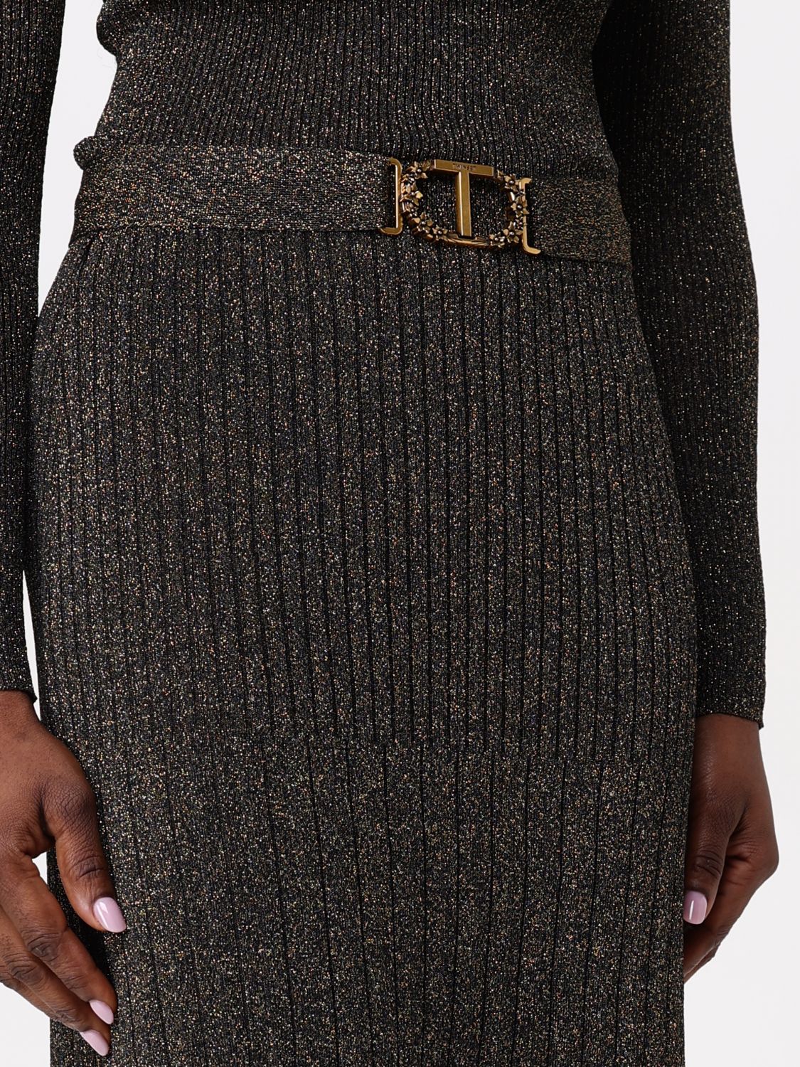Fine-knit lurex midi skirt - Gold