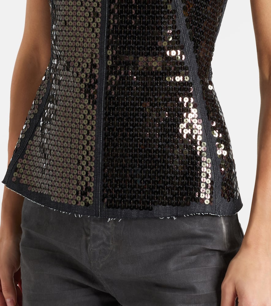 Sequined denim bustier top