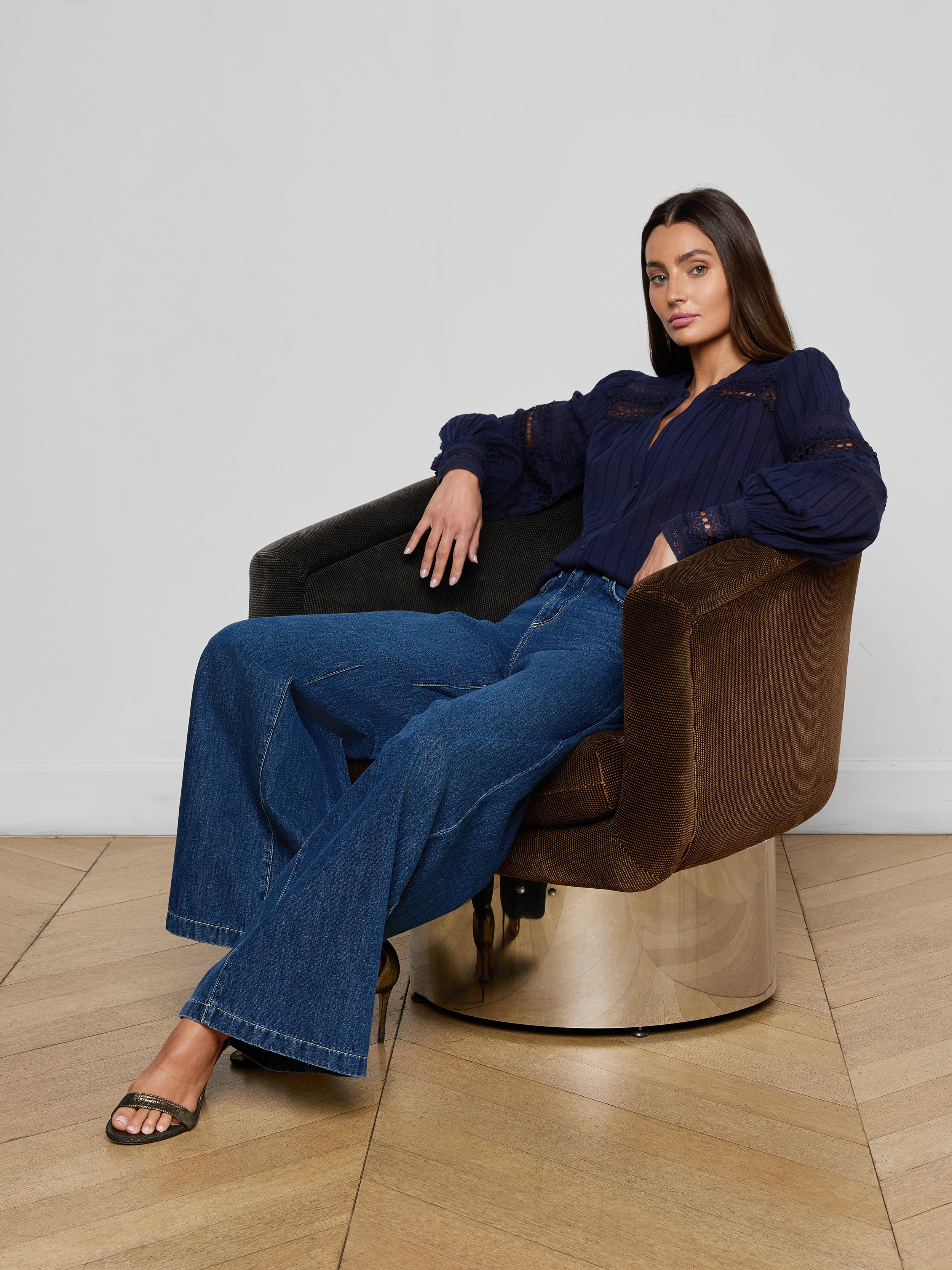 Kiera Blouse Top In Navy