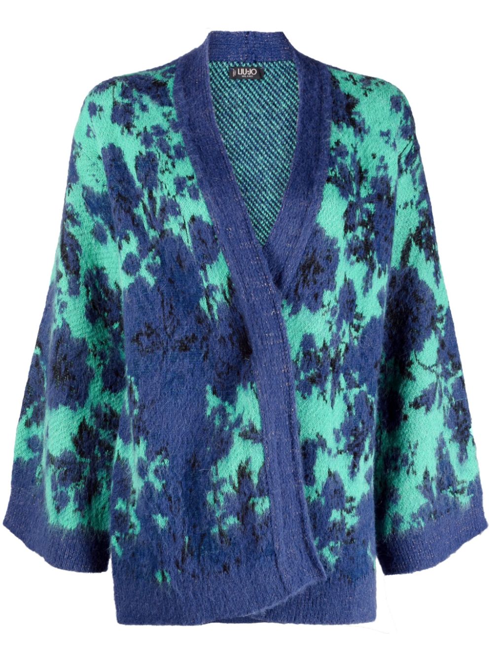 Floral intarsia-knit cardigan - Blue