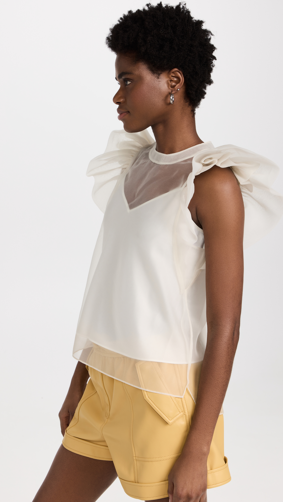 Corina Organza Ruffle Sleeve Crew Neck Top