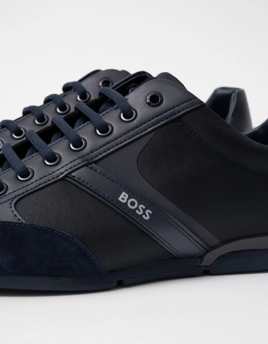 Men's BOSS Orange Saturn Mens Low Profile Mixed Material Trainers With Suede and Faux Leather - Dark Blue 401 - Navy