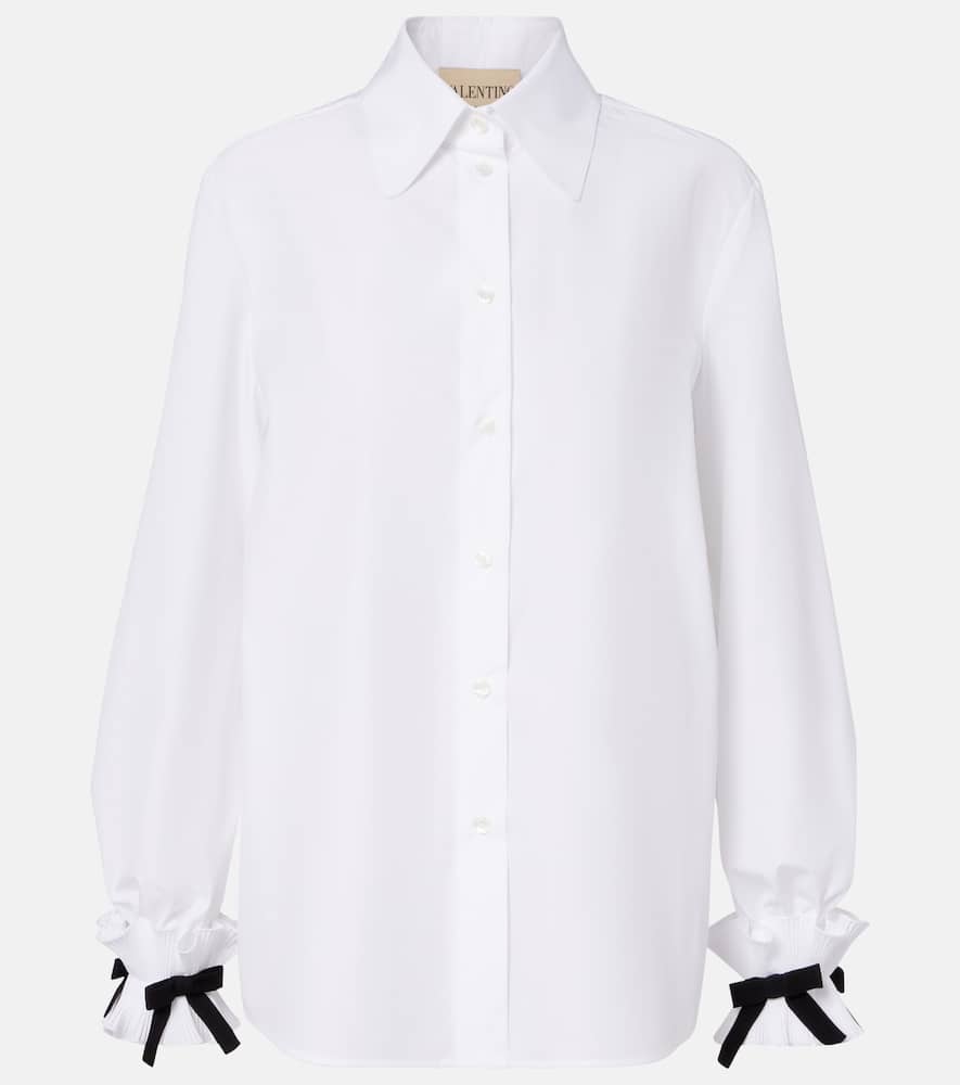 Bow-detail cotton-blend poplin shirt