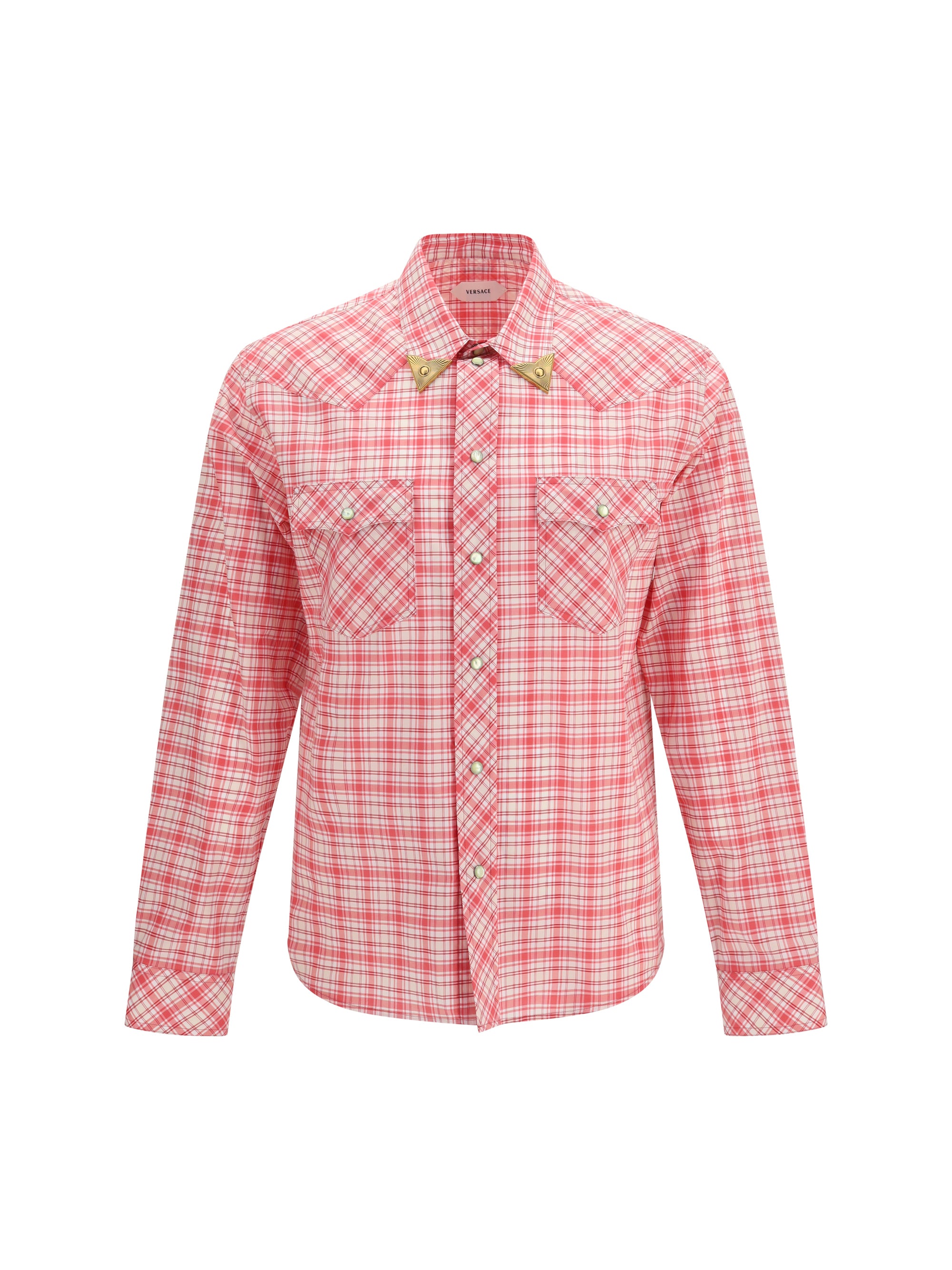 Slim Checked Cotton Poplin Shirt — Red
