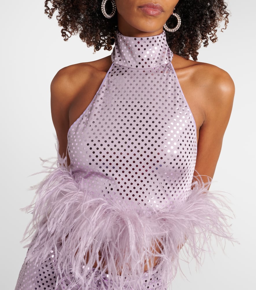 Disco Plumage feather-trimmed top