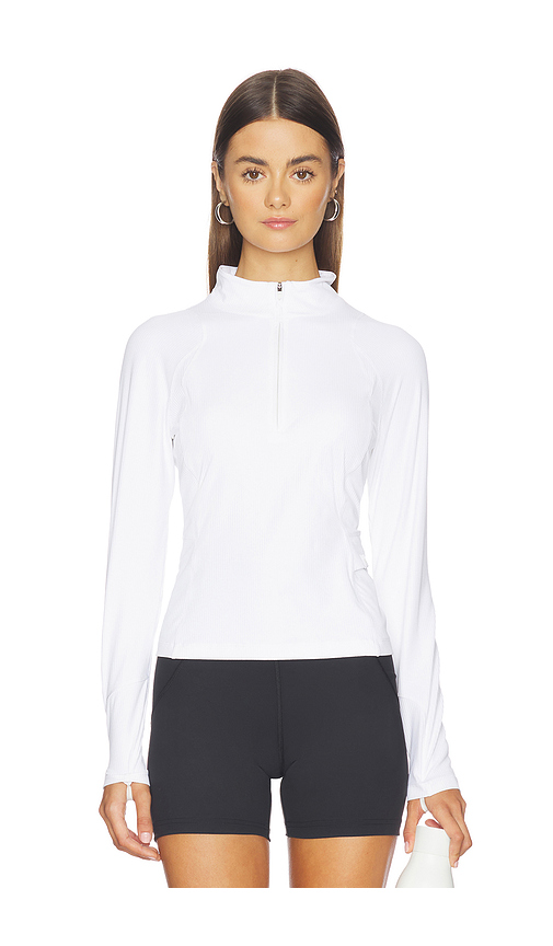 Halfdays Julie Ribbed 1/4 Zip Top in White. L. Also in M, S
