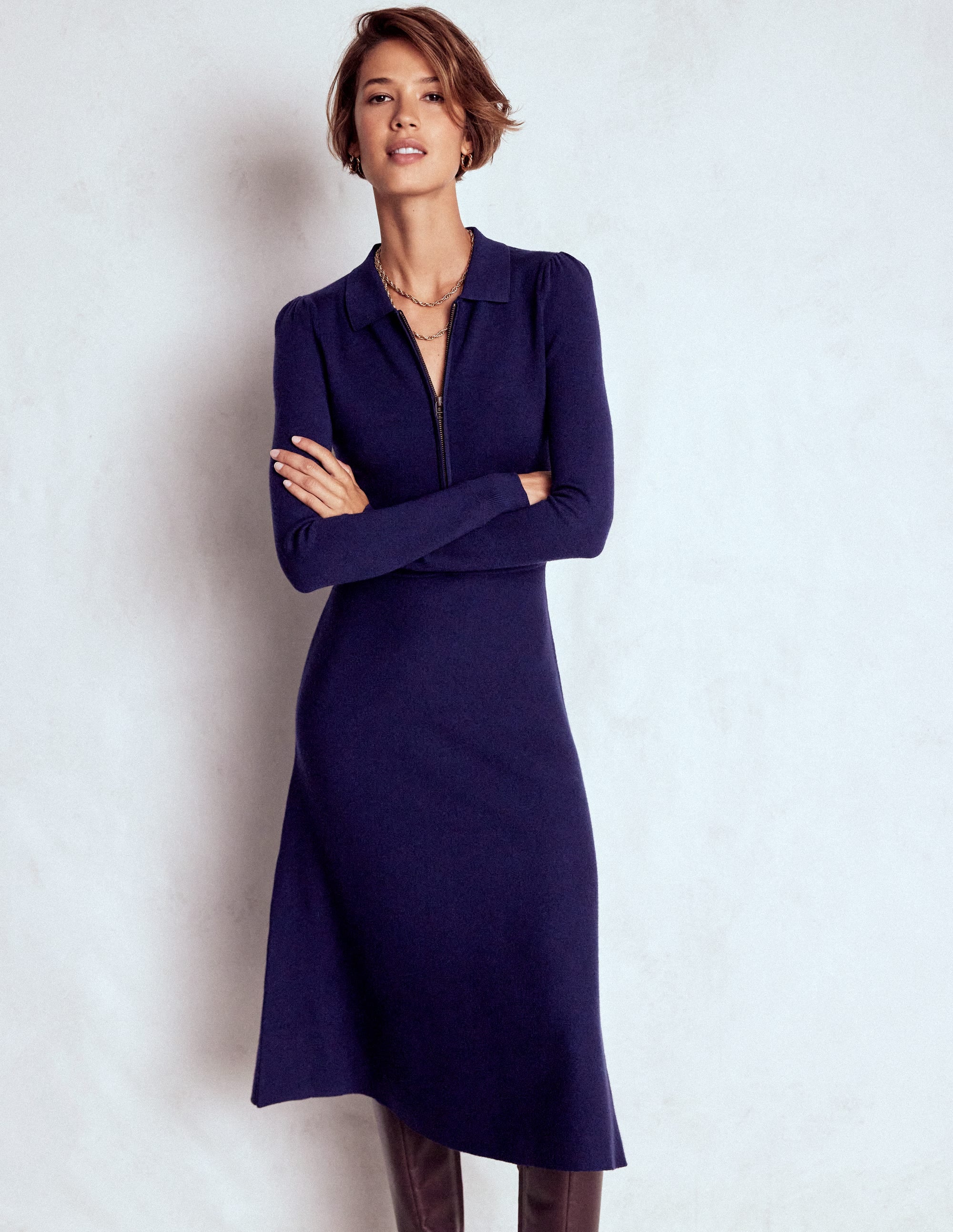 Women's Fiona Zip Front Knitted Dress in Blue | Size 4