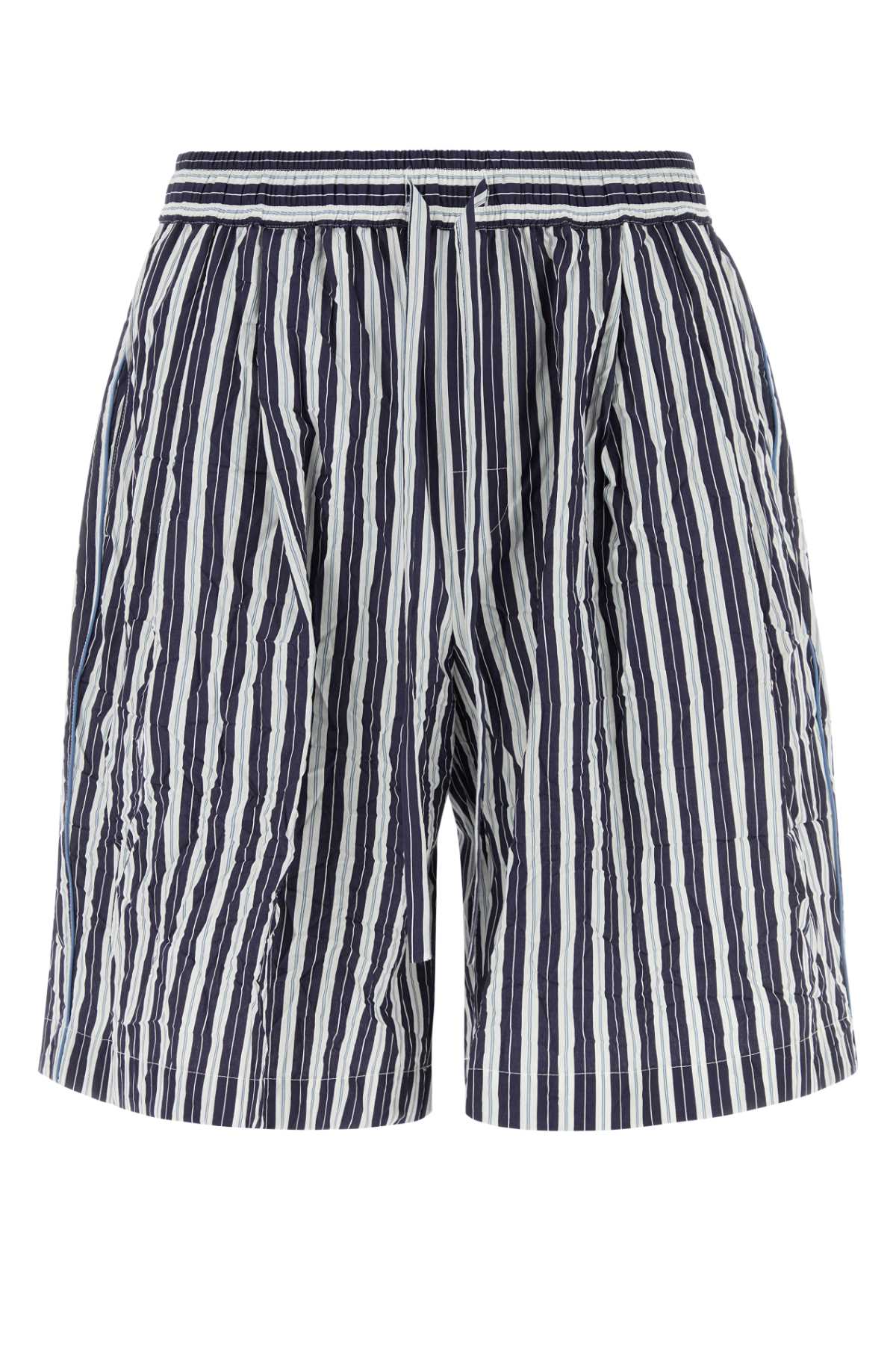 Striped Viscose Blend Bermuda Shorts — Navy