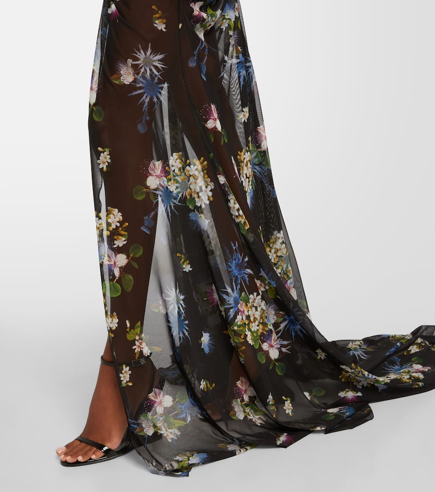 Floral ruched sheer gown