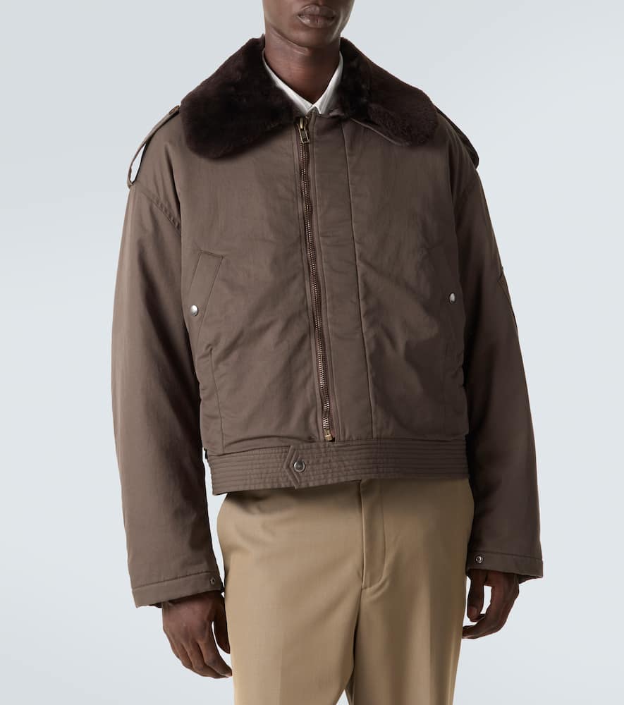 Shearling-trimmed cotton gabardine jacket