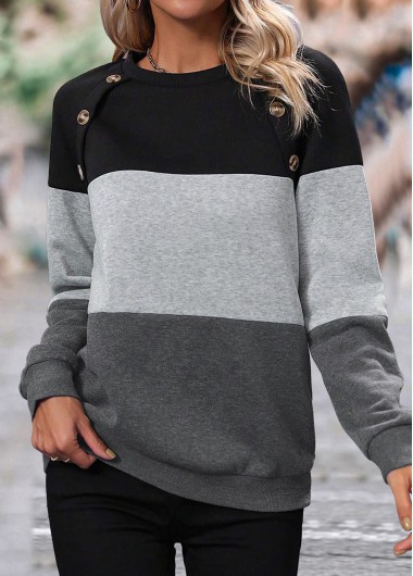 Modlily Dark Grey Patchwork Long Sleeve Round Neck Sweatshirt