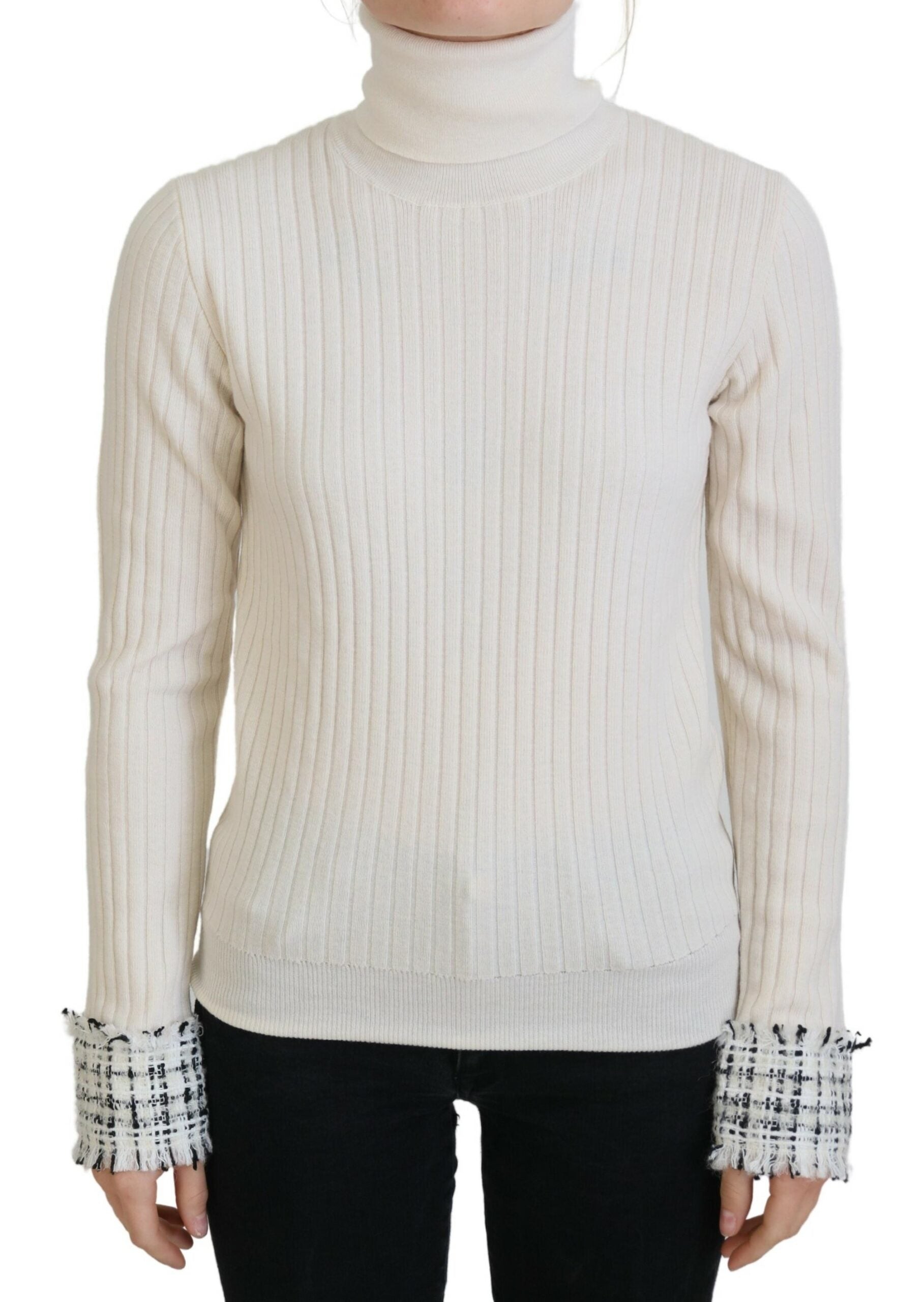 Virgin Wool Ribbed Turtleneck Sweater — White