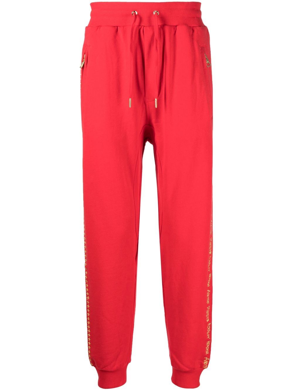 Slogan-embroidered track pants
