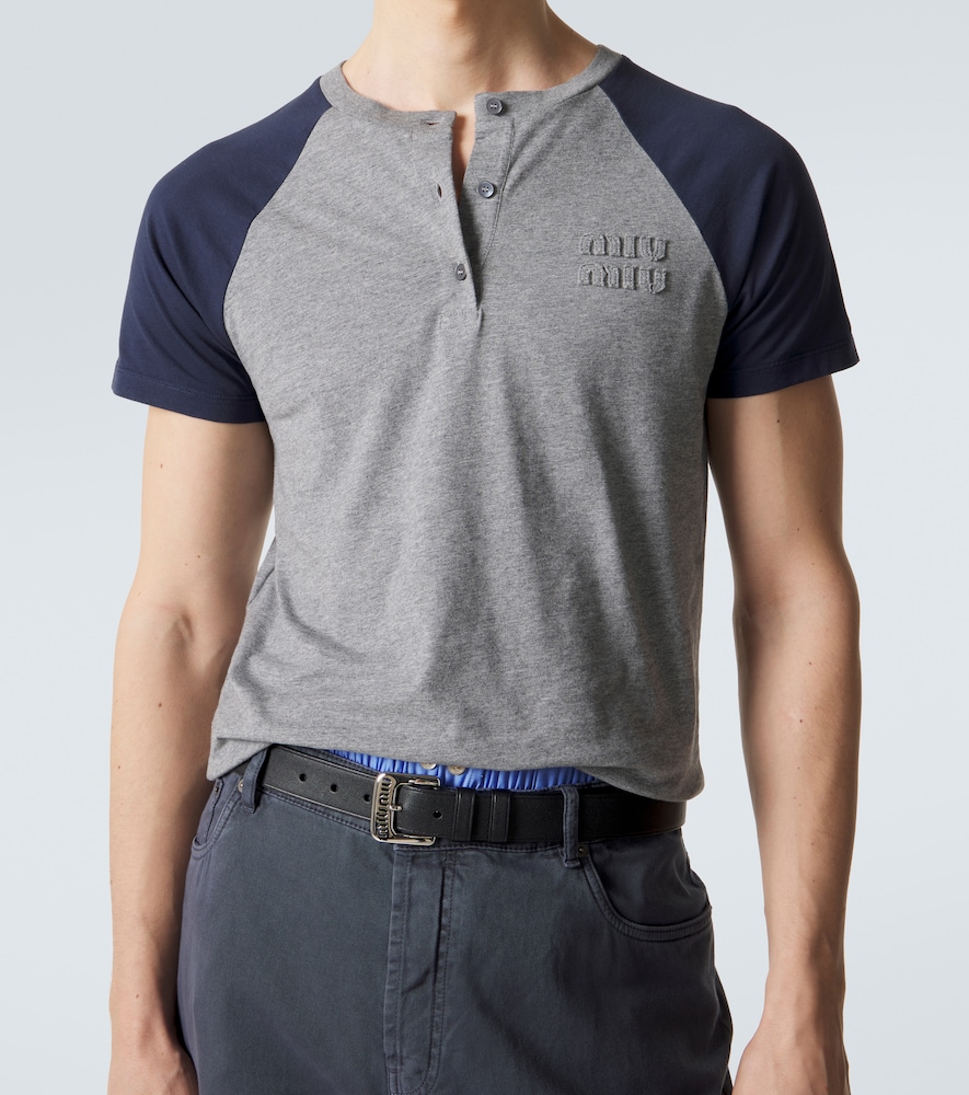 Logo cotton jersey Henley shirt